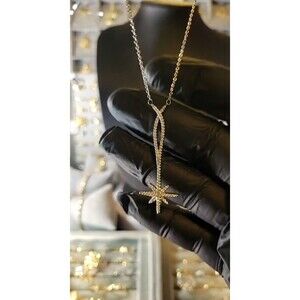 New Women's Adjustable 16-18in. White Gold-Filled Sparkle Star Chain W/ VVS CZ.